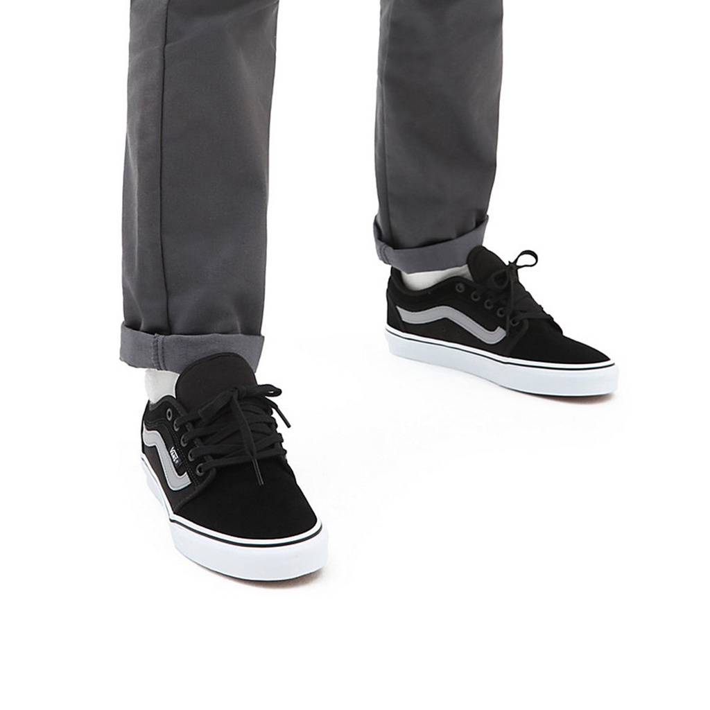 SEPATU VANS OFF THE WALL | CHUKKA LOW SIDE STRIPE BLACK GREY WHITE