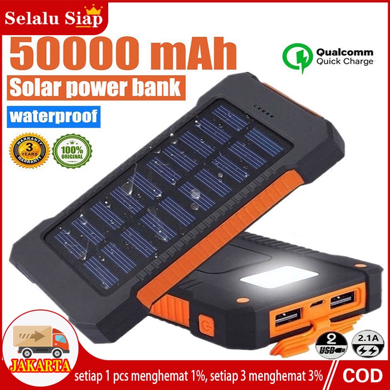Powerbank Solar 50000 mAh Tenaga Surya Dual USB Portabel Berkapasitas Besar Flashlight Daya Ponsel