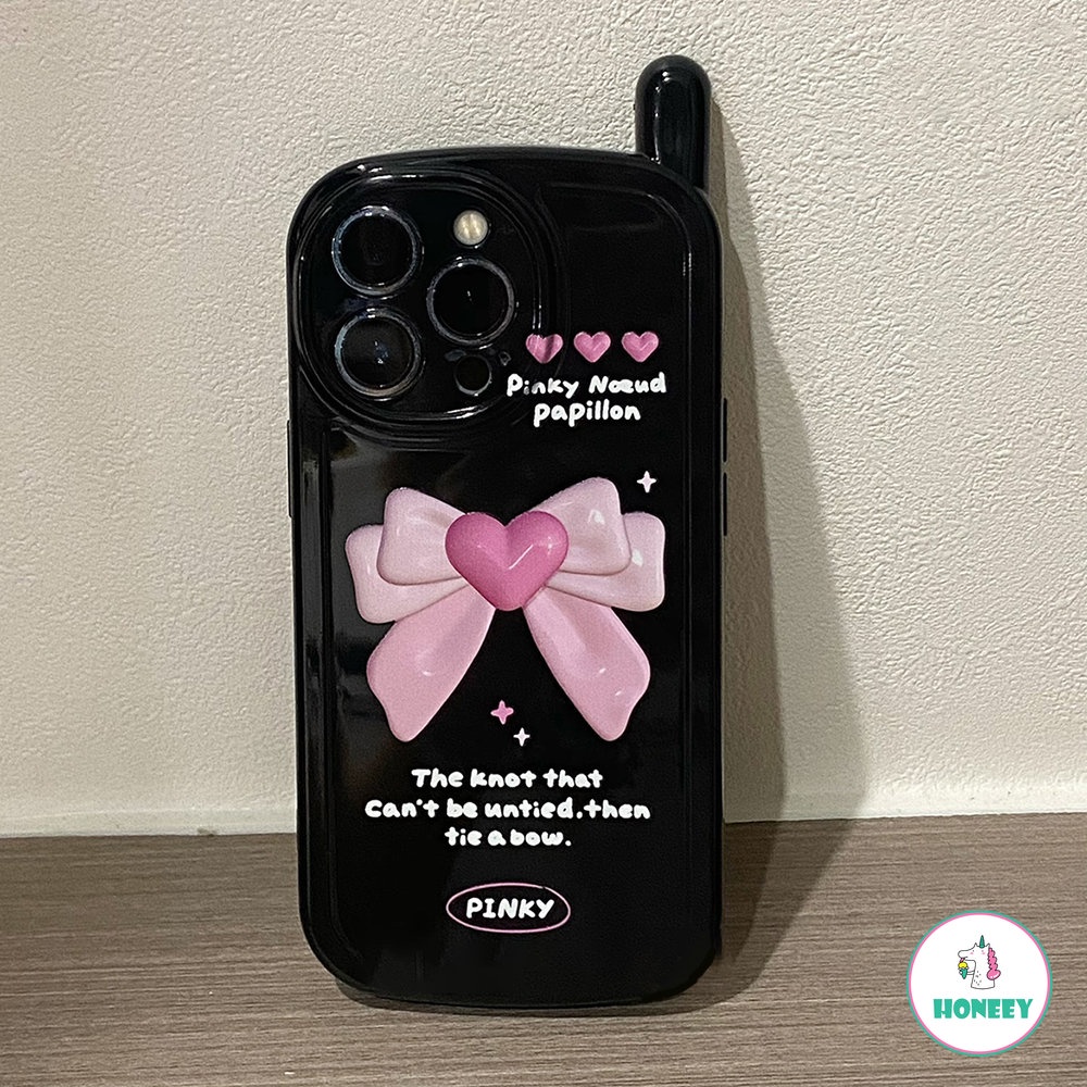 IPHONE Cute Pink Bow Glossy Phone Case Kompatibel Untuk Iphone11 12 13 14 Pro Max XS XR 7 8Plus Retro BB Mesin Silikon Lembut Shockproof Back Cover