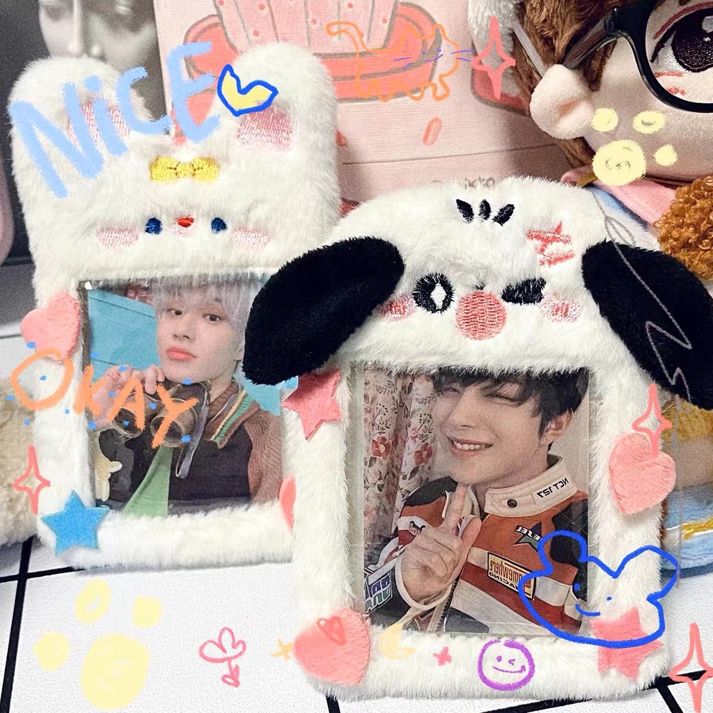 Plush Rabbit 3inch Idol Foto Pelindung Case Photocard Holder Dengan Gantungan Kunci Lucu Pelindung Kartu Kredit ID Bank Alat Tulis Siswa