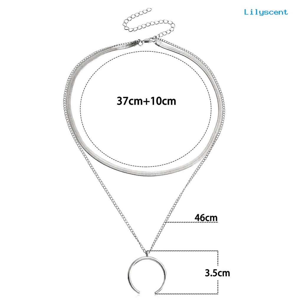 [LS]Wanita Kalung Liontin Sabit Lapisan Ganda Keren Bergaya Snack Rantai Adjustable Alloy Kalung Aksesori Fashion