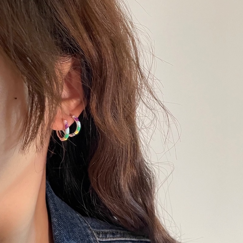 Cahaya Mewah S925 Sterling Silver Enamel Anting Telinga Gesper Telinga Studs Korea Aksesori