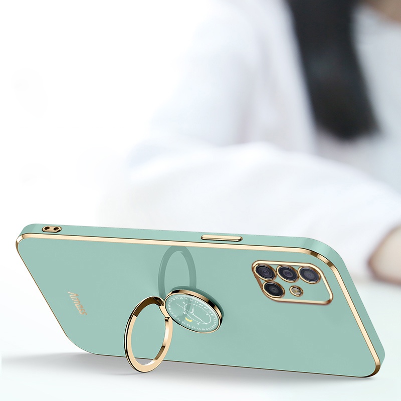 Andyh Casing Ponsel Silikon Ultra Tipis Untuk Samsung Galaxy A31 A51 A71 M51 M31 M30S Deluxe Perlindungan Jatuh Band Emas Dengan Jam Cincin Dan Lanyard Gratis