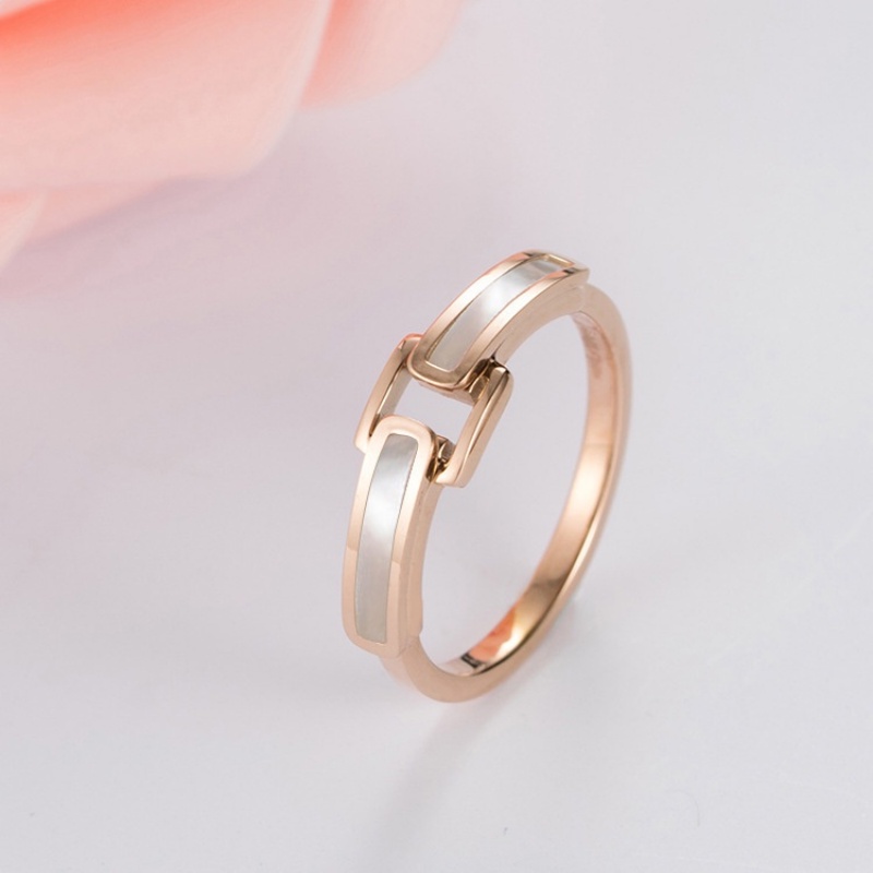 Anti Karat Fashion Rose Gold Sabuk Gesper Gaya Titanium Steel Cincin Unik Berkelas Bertatahkan Shell Ring