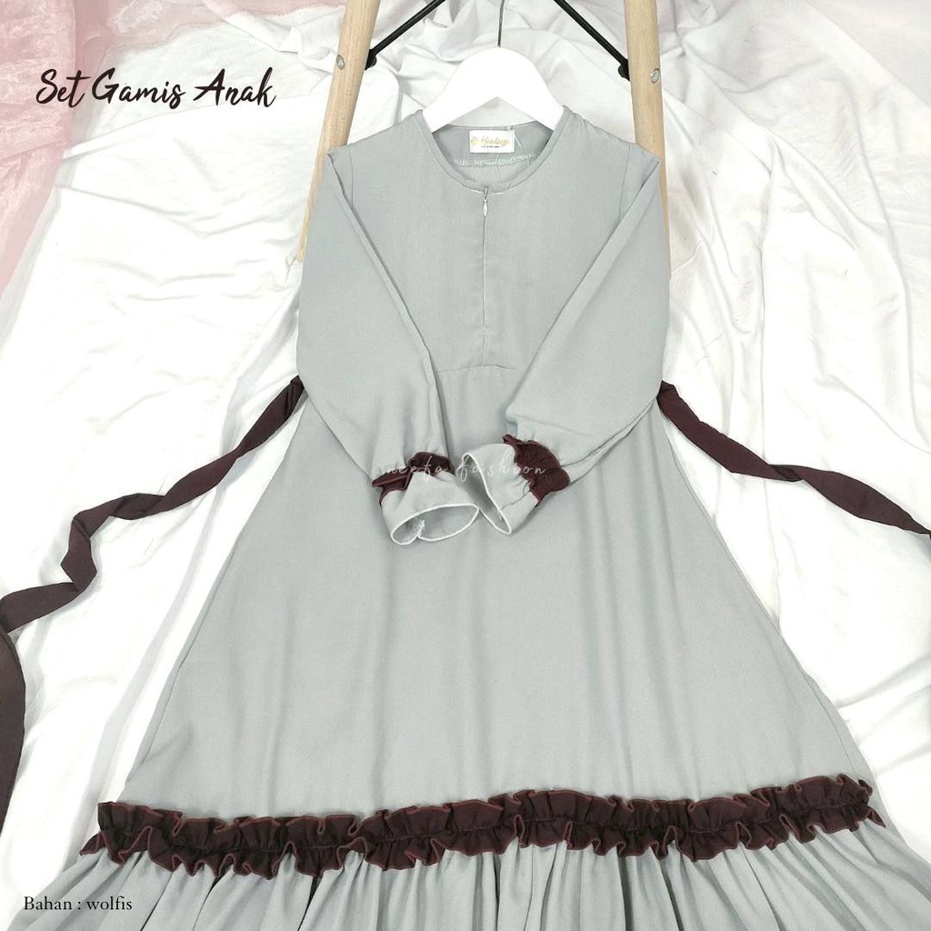 GAMIS ANAK BAJU MUSLIM PEREMPUAN BAHAN WOLFIS SET KHIMAR