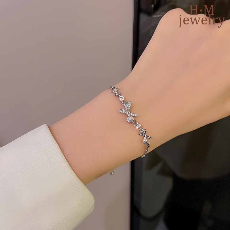 Light Luxury Aaa Zircon Bow Bracelet High-Grade Exquisite Birthday Gift for Girlfriend Girlfriend