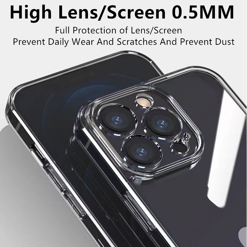 Casing Ponsel Bening TPU Tempered Glass Case Untuk iPhone 14 13 12 11 Pro Max7 8 14 plus XR XS MAX X Anti-Drop Case Lurus Sisi Penutup Belakang Kaca Bening Casing Ponsel