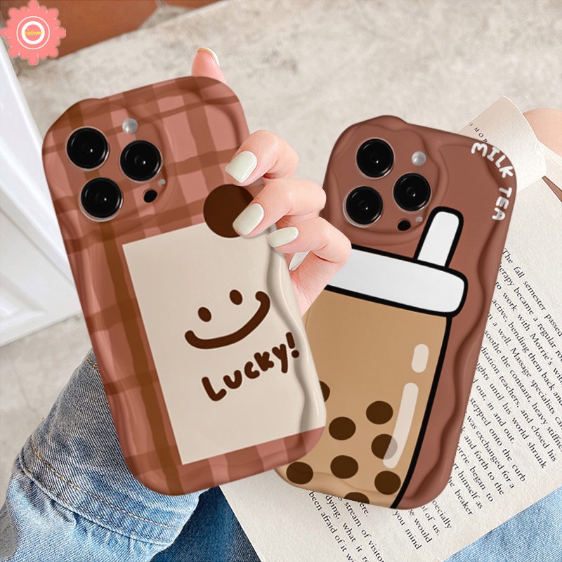 Casing Untuk Redmi 10C A1 A2 9C Nfc10 10A 9A 9T 9catatan12 11s 11 10s 10 Pro Max Plus 10Pro POCO M3 Kreatif Kartun Teh Susu 3D Bergelombang Melengkung Tepi Lucu Smiley Lucu Soft Tpu Case