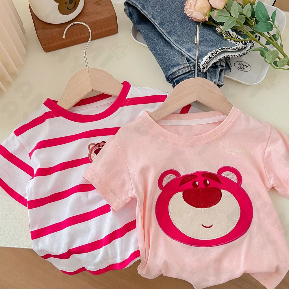 Mamibayi Kaos Anak Perempuan Motif Beruang Stroberi  Baju Lengan Panjang Anak Bayi Import Korea Untuk 1-7th