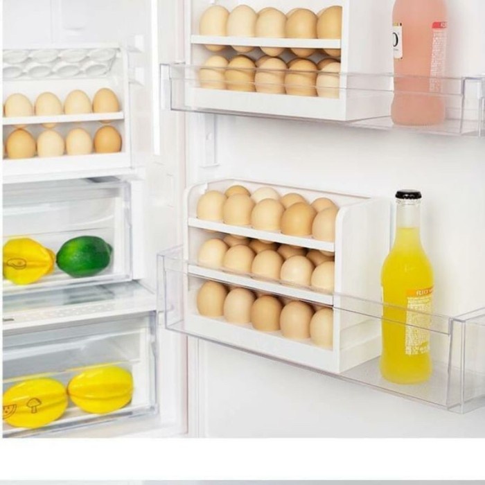 Flip Egg Organizer / Rak 3 Susun Pintu Penyimpan Telur Untuk Kulkas