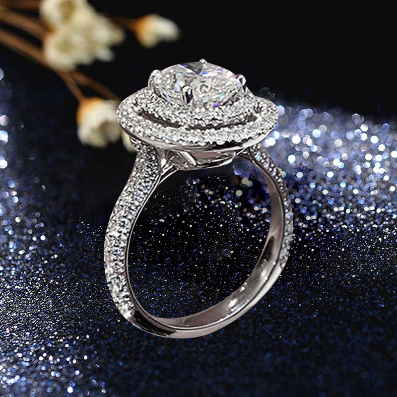 Temperamen Cincin Berbentuk Oval Cubic Zirconia Putih Untuk Wanita Kualitas Tinggi Pertunangan Pernikahan Tren Eternity Jewelry