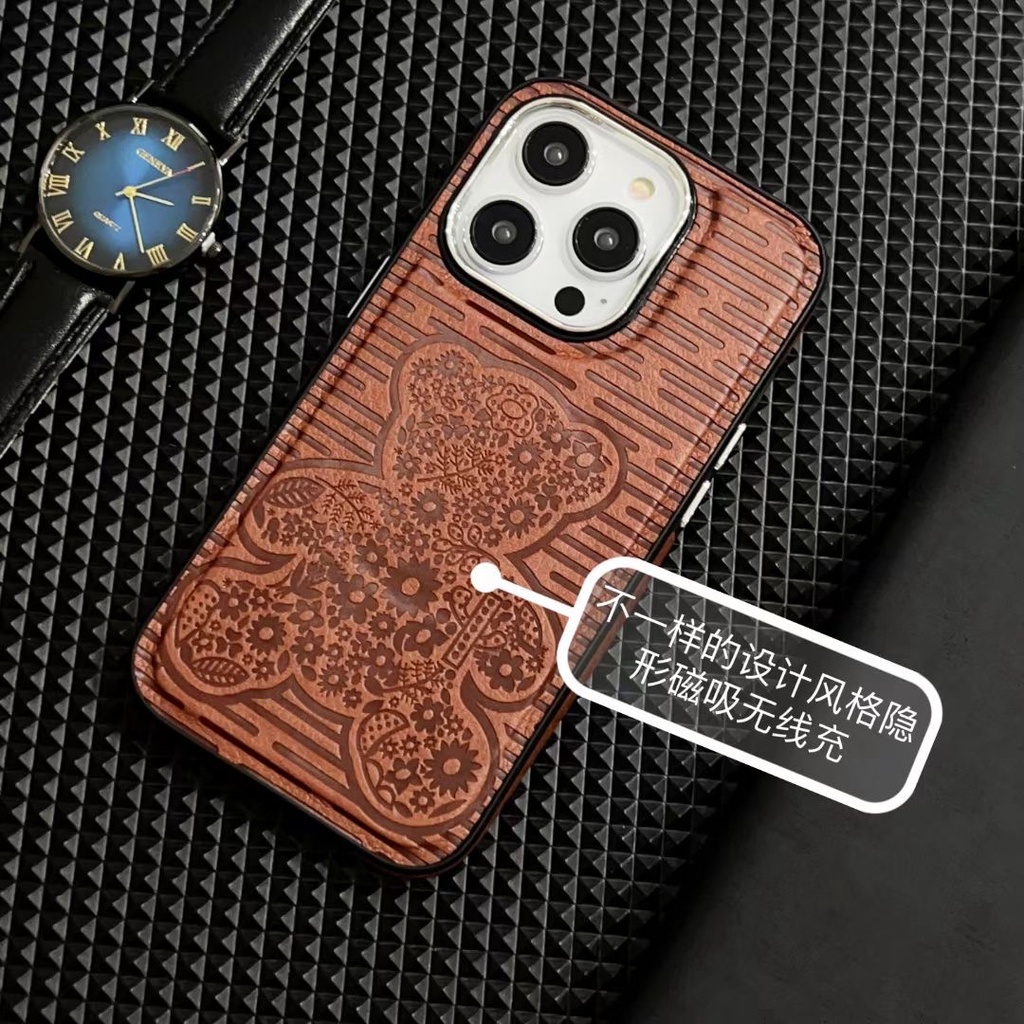 Violent bear leather fall protection suitable for iPhone case 14 13 12 11 pro Max supports wireless magnetic charging phone case 14 plus protective case