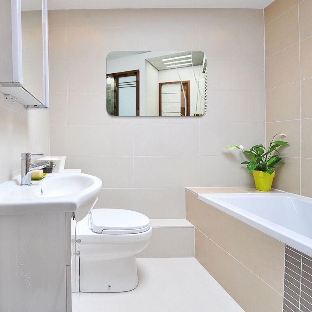 JEROMY Cermin Akrilik Removable Rectangle Efek 3D Dekorasi Rumah Untuk Kamar Mandi/Wall Shower Make Up Mirror