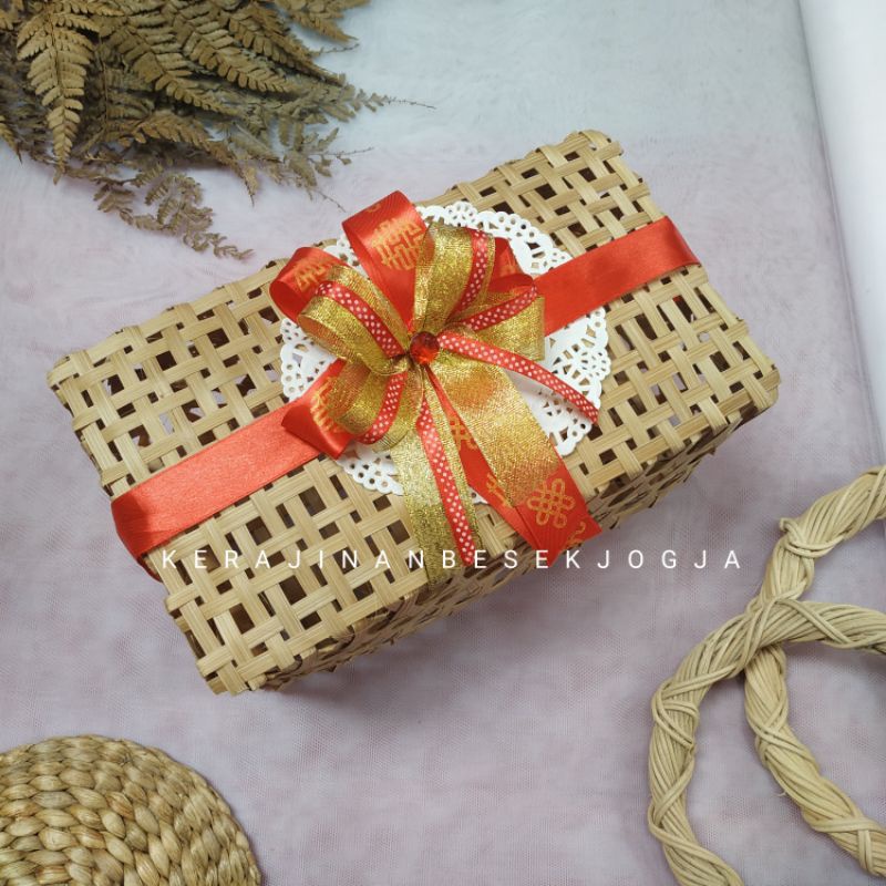 

(CNY 2023) KLONGSONG PP 26X15 TINGGI 8CM NATURAL PITA IMLEK keranjang bambu keranjang hampers kotak kado besek murah anyaman bambu