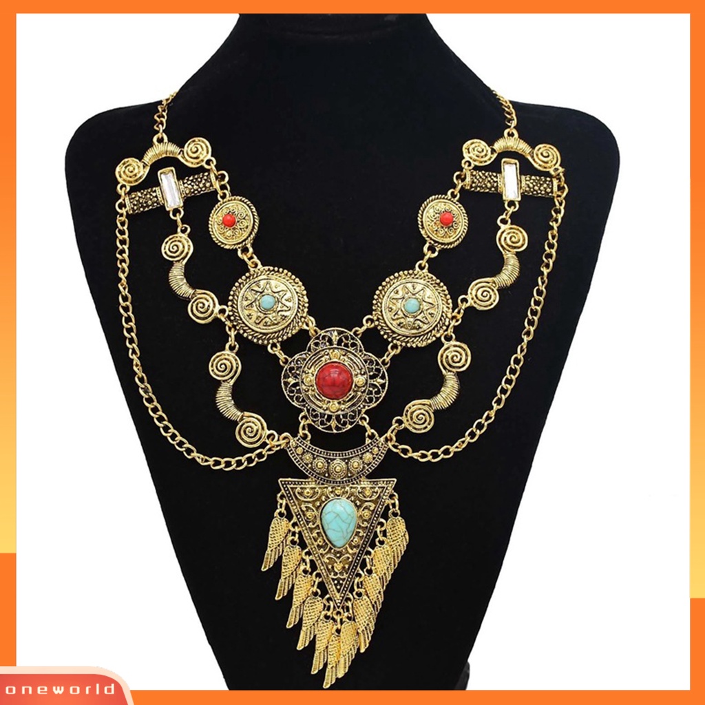 [ONE] Ladies Necklace Berlebihan Vintage Multi-layer Handmade Adjustable Dress Up Cantik Gaya Etnik Vintage Ukiran Kalung Pesta Perhiasan