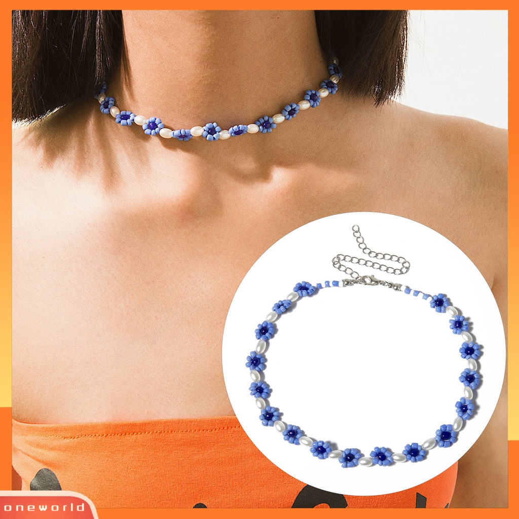 [ONE] Kalung Rantai Gelang Kaki Mutiara Bunga Biru Elegan Kreatif Untuk Pesta