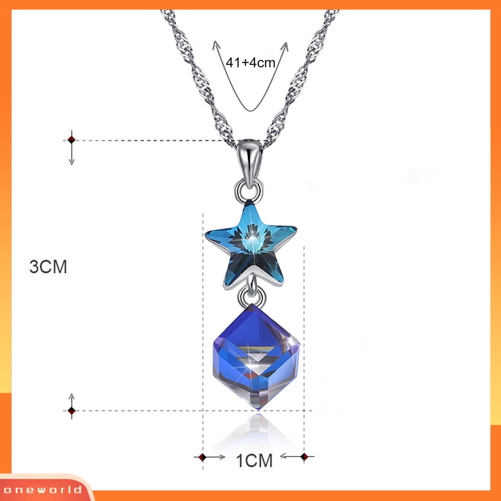 [ONE] Silverhoo Wanita Kalung Liontin Bintang Perhiasan Kristal Imitasi Kotak Biru Tahan Lama Choker Necklace Untuk Pernikahan