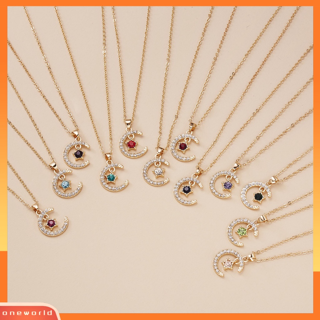 [ONE] Kalung Wanita Bentuk Bintang Bulan Berlian Imitasi Mengkilap Lady Necklace Untuk Hadiah