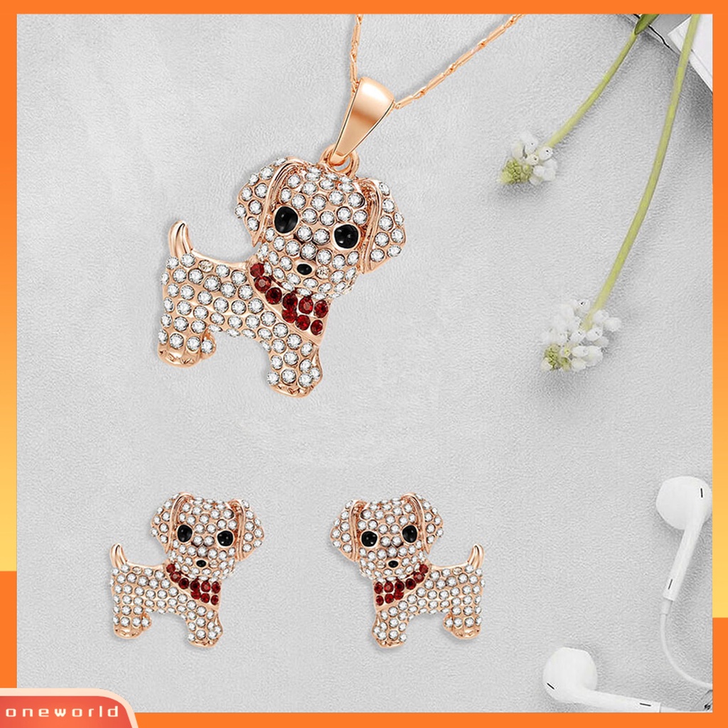 [ONE] 1set Wanita Anjing Kalung Indah Mewah Elegan Mungil Emas Hadiah Padat Berlian Imitasi Bertatahkan Puppy Stud Earrings Kit Fashion Perhiasan