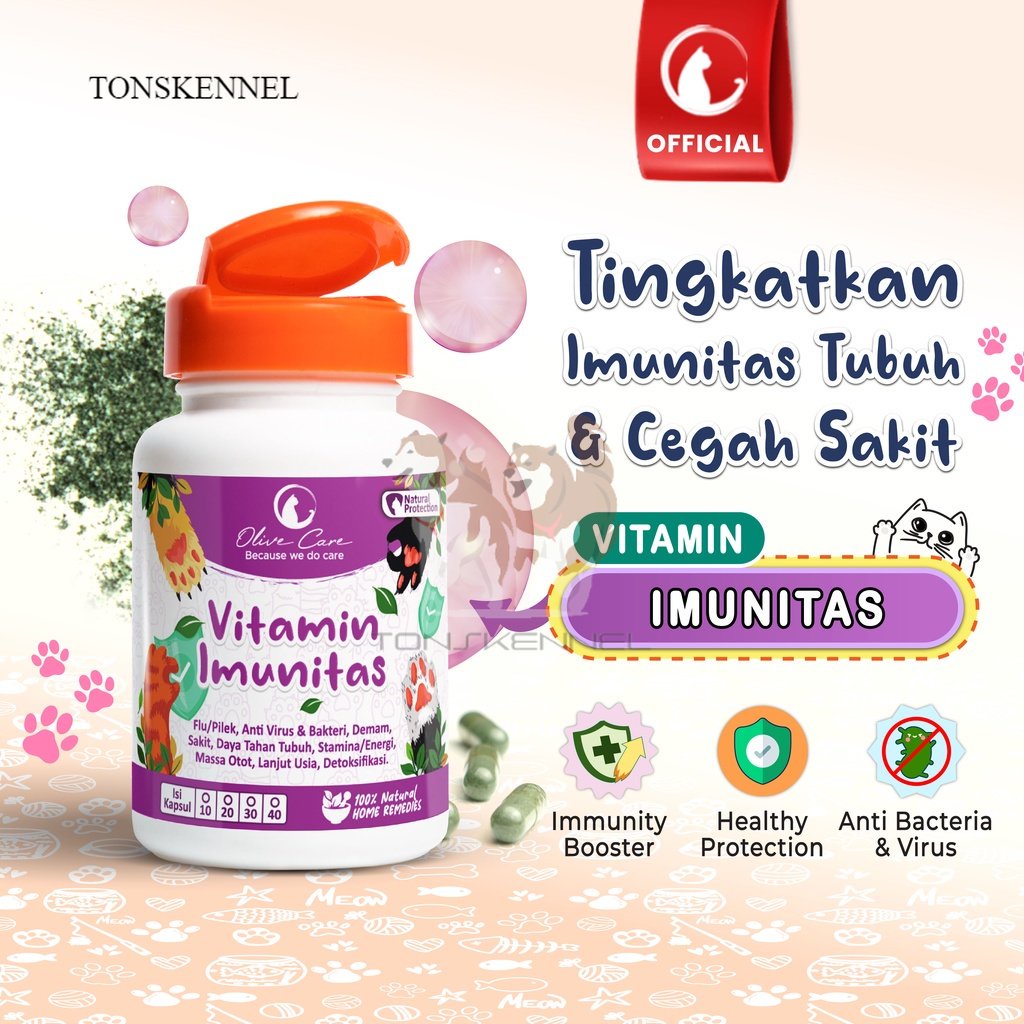 Olive Care Vitamin Kucing IMUNITAS untuk Daya Tahan Tubuh, Anti Sakit, Flu, Pilek, Mata Belekan, Demam, Lemes dan Lanjut Usia