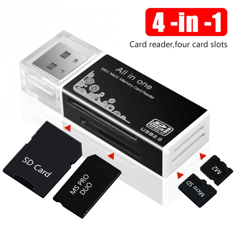 Adaptor 4in1 Micro SD Card Reader SDHC MMC USB Memori SD T-Flash M2 MS Duo USB 2.0 4 Slot Memory Card Readers Adaptor Dukungan