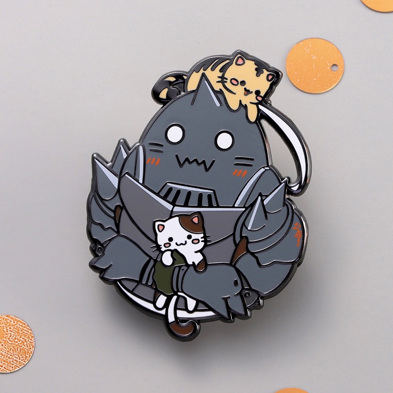 Anime Fullmetal Alchemist Alphonse Enamel Keras Pin Lucu Elric Cat Metal Alloy Bros Lencana Kartun Perhiasan Lapel Badge Brooch