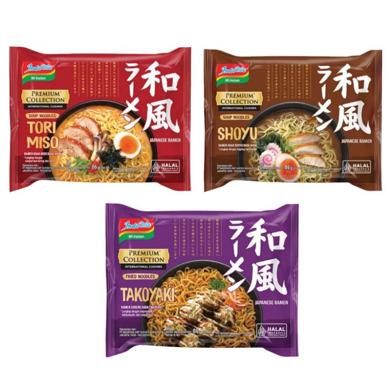 

indomie mie instant baru rasa jepang premium collection takoyaki shoyu tori miso