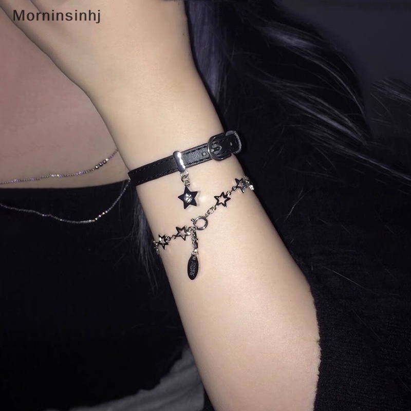 Mornin Y2k Perhiasan Lucu Punk Gelang Retro Gelang Adjustable Sabuk Pergelangan Tangan Gesper Gaya Manset Bangle Gelang Bintang Liontin Trending id