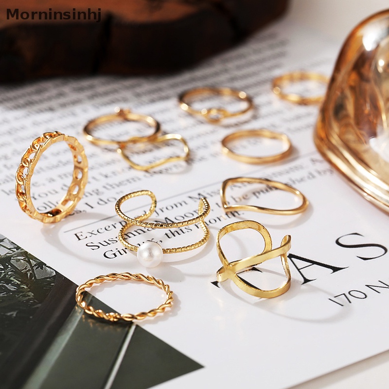 Mornin 10PCS Fashion Perhiasan Punk Warna Perak Rantai Lebar Cincin Set Logam Berongga Putaran Pembukaan Jari Cincin Tidak Teratur Jari Rings Untuk Gadis Lady Pesta Hadiah Pernikahan id