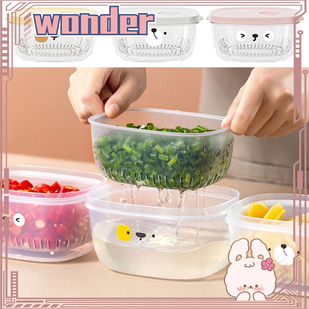 Wonder Kotak Penyimpanan Kulkas Sayuran Dengan Penutup Kapasitas Besar Vegetable Preparation Box Keranjang Drainase