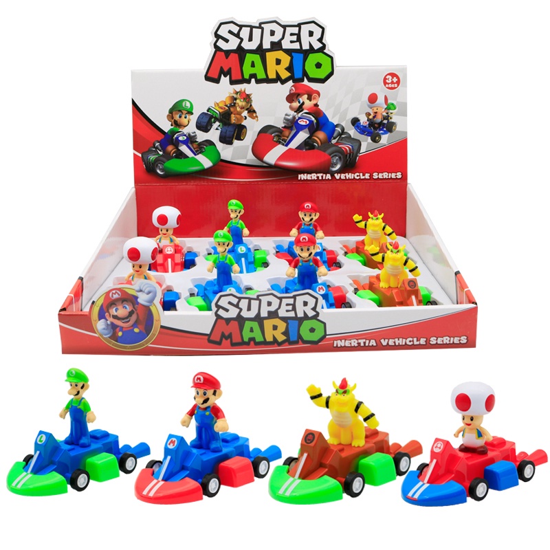 4pcs /set Film Super Mario Bros Pull-back Cars Luigi Mushroom Bowser Figurine Boneka Balap Mobil Kendaraan Mainan Untuk Anak Hadiah