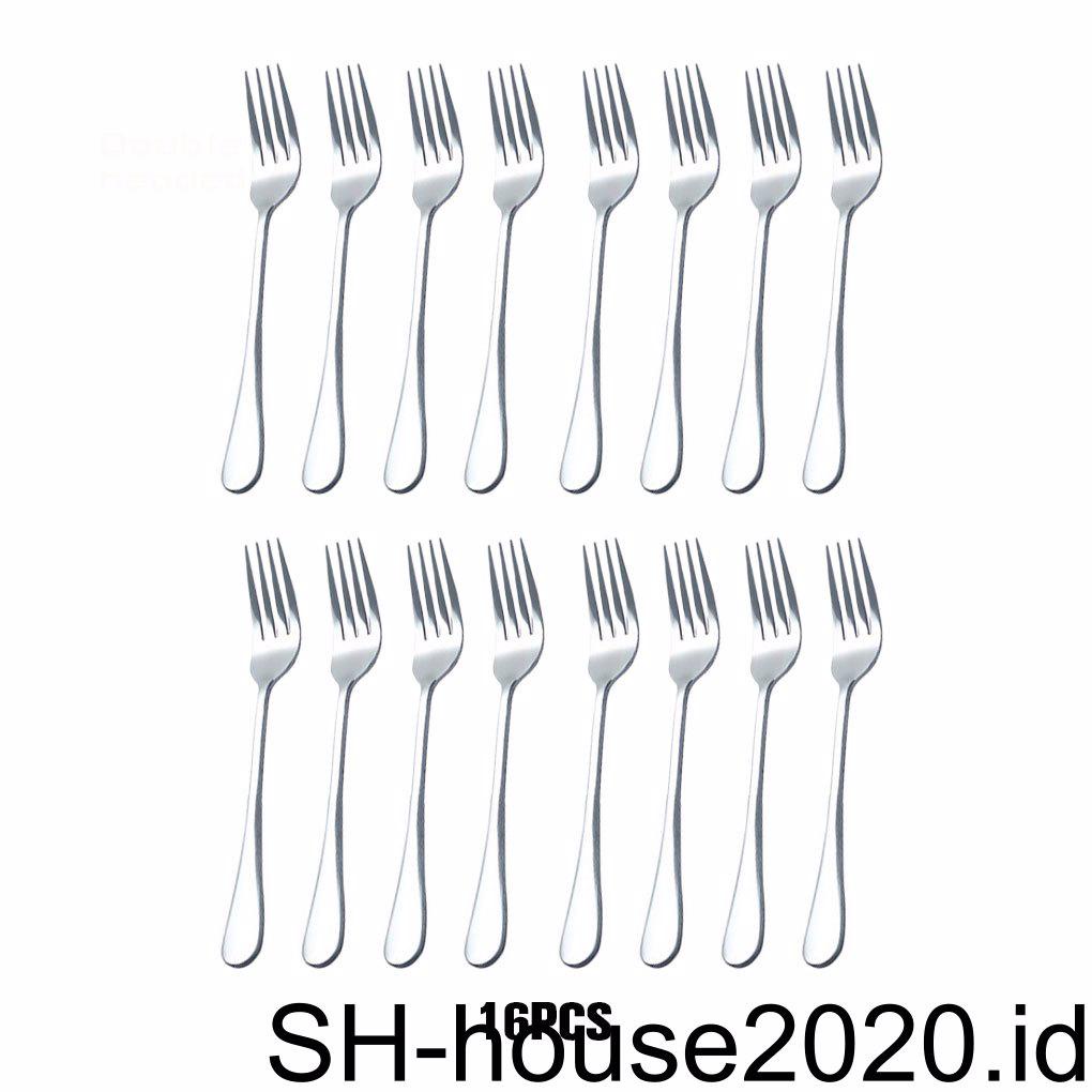 16pcs Garpu Makan Kue Teh Stainless Steel Silverware Fork Spoon Mirror Safe Tableware Kitchen Untuk Restoran