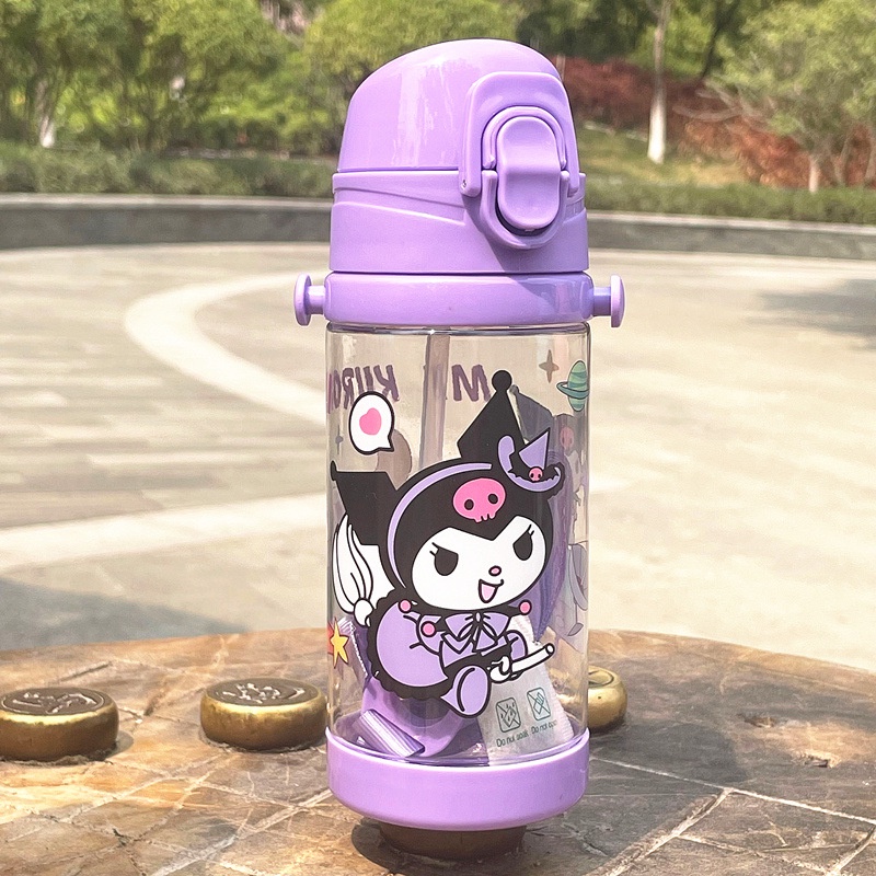 450ml Kawaii Sanrio Hello Kitty Kettle My Melody Kuromi Portable Tali Botol Sedotan Minum Anak Kado
