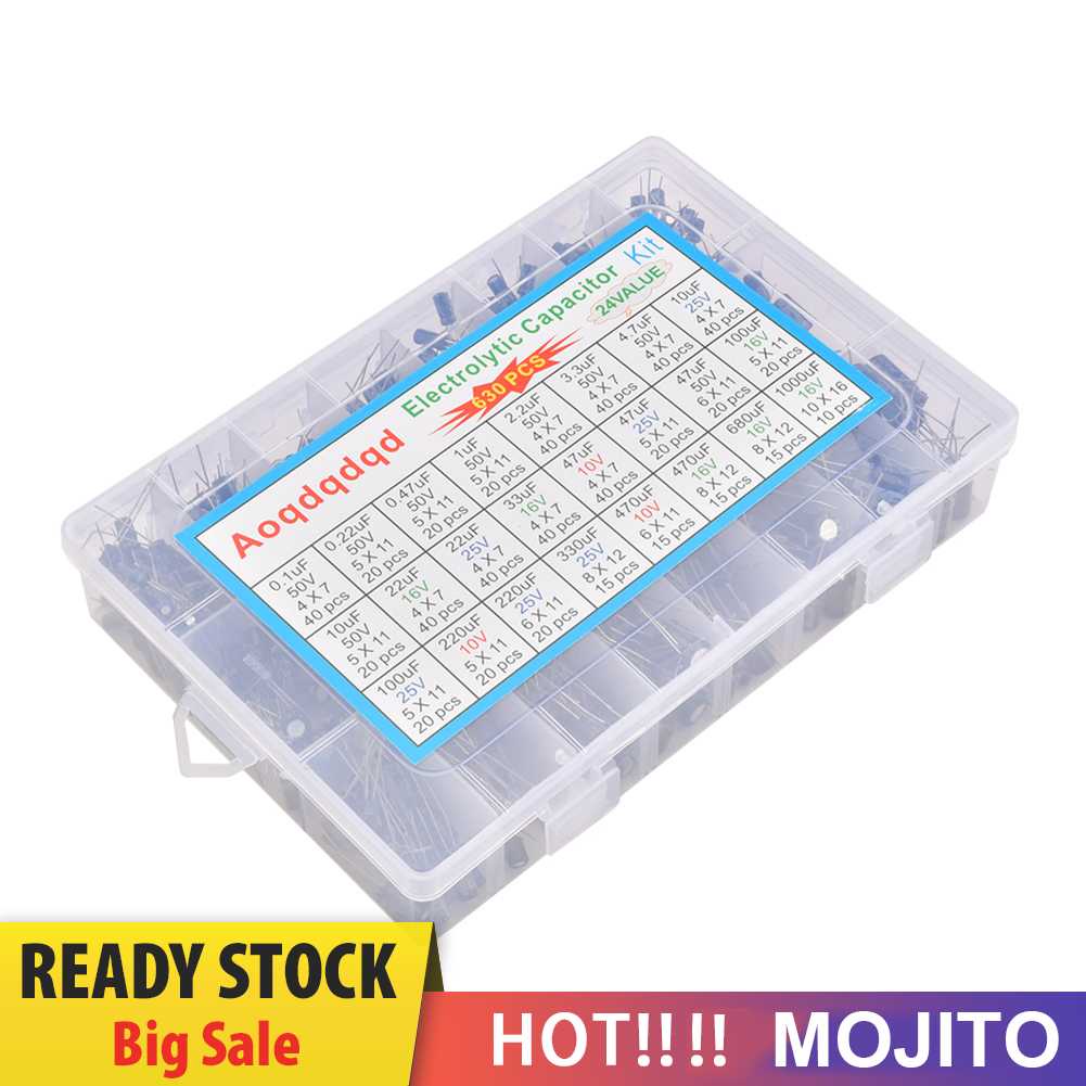 24values Kapasitor Elektrolit Metal Aneka Set Range 0.1uF 1000uF 630Pcs