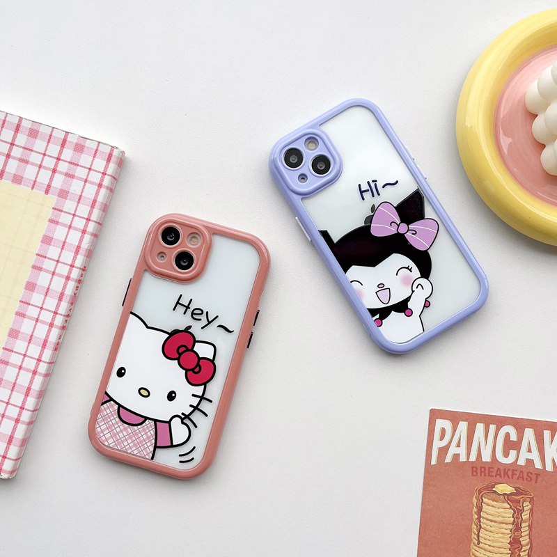 All New Cream Non-slip Camera Protect Soft Case IPhone X XR XS Max 11 12 13 14 Pro Max Women Girl Pretty Cute Kuromi Sanrio Melody Cartoon Phone Case Purple