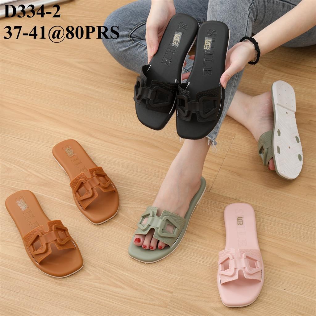 Sandal Slop Flat Jelly Karet Wanita Motif Rantai Segitiga LCR D334-2 37-41