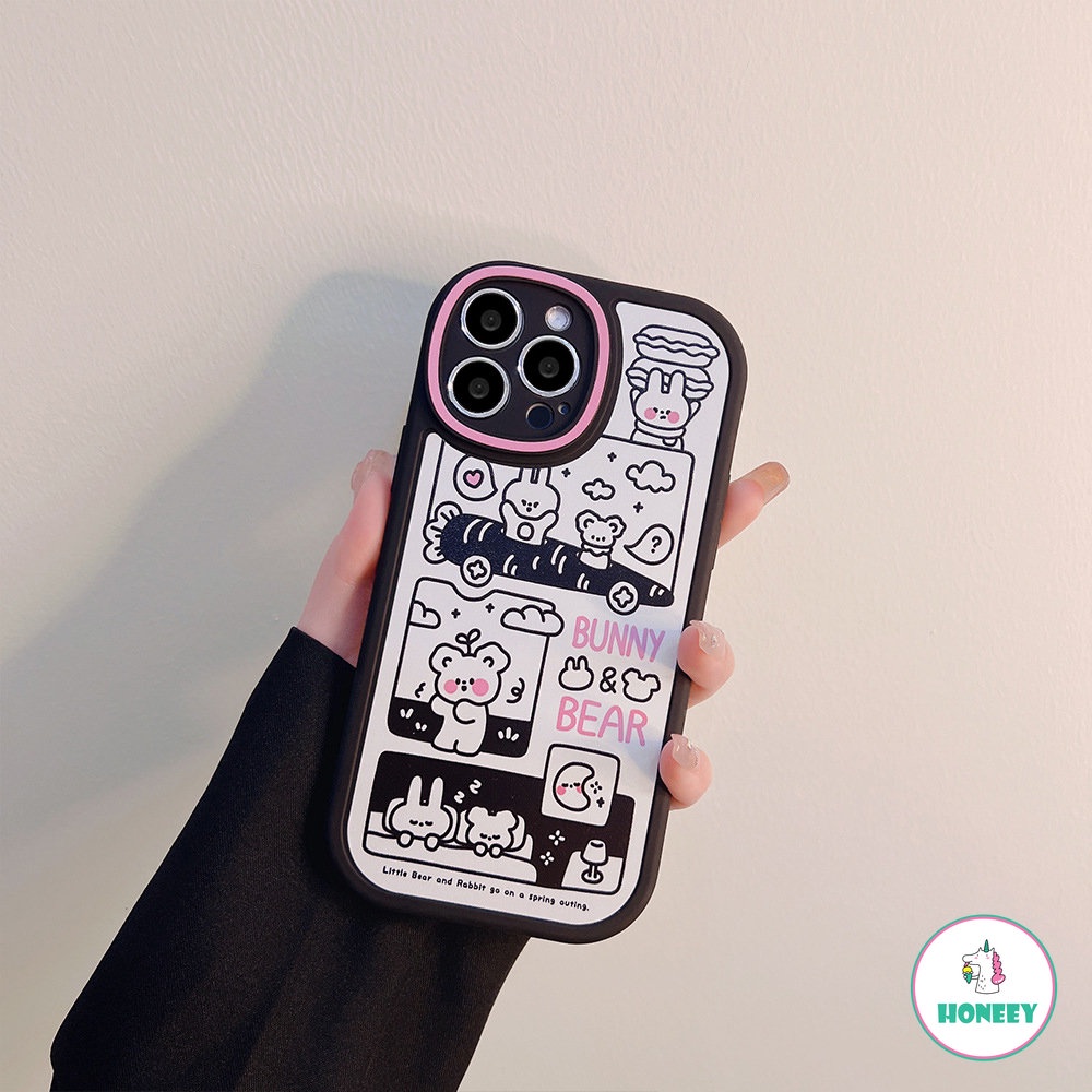 Casing Ponsel Ilustrasi Kelinci Beruang Lucu Untuk iPhone 14 Pro Max13 12 11 Pro Max XS XR 7 8 Plus Graffiti Warna-Warni Lembut TPU Shockproof Penutup Belakang