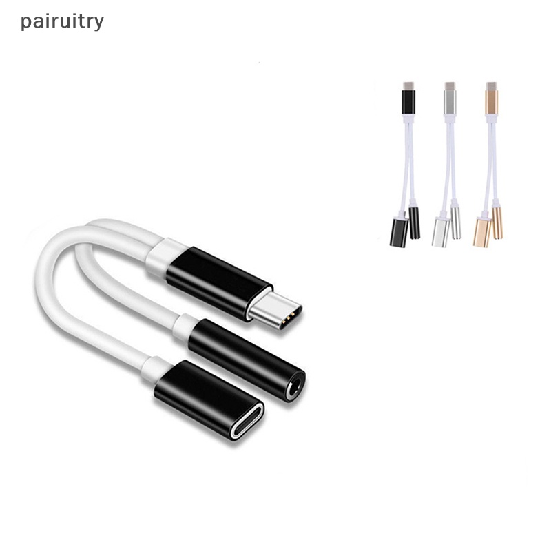 Prt Aux Audio Charging Cable Adapter 2in1 USB Tipe C Ke Jack Headphone Splitter 3.5mm Untuk Xiaomi Huawei PRT