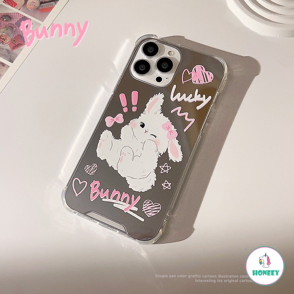 IPHONE Pink Dasi Kupu Kelinci Cermin Gadis Manis Phone Case Untuk Iphone14 13 12 11 Pro Max Xr Xs 7 8plus Case Lucu Manis Kartun Art Cover