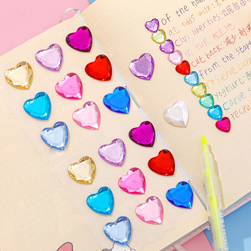 9pcs 3D Cinta Hati Berlian Stiker Gadis Indah DIY Shiny Gemstone Stickers