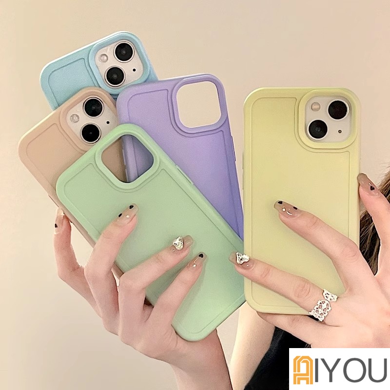 IPHONE Casing Ponsel Silikon Cair Macaron Kompatibel Untuk Iphone14 13 12 11 Pro Max X XR 8 7 6 Plus Halus Ultra Hybrid Lembut TPU Back Cover