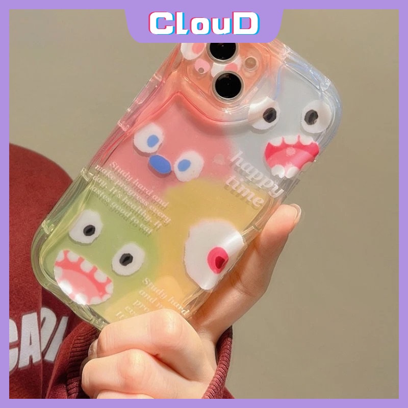 Untuk Realme C55 C25s C33 C20 C11 C21Y C20A C25 5 7i 5i 6i 9i 5s C31 C17 C35 C25Y C30 C3 C15 C21 C12 C1 Cute Little Monster Phone Stand Bracket Lembut 3D Wavy Curved Edge Kartun Case