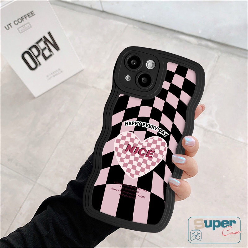 Casing Retro Love Heart Wavy Edge Case Untuk Infinix Hot 10 12 9 11 Play Smart 4 6 5 Plus Hot 8 20s 11s 20 12i 10s 10 9 10Lite 12 Pro Note 12 G96 10 Pro Art Twist Checkerboard Soft Sarung