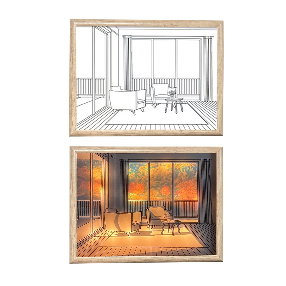 Ins Sunset Shadow Painting Frame Light Night Light Painting Wall Art Untuk Menghias Hadiah Ruang Tamu Anda