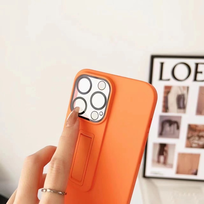 IPHONE Orange Terang Penutup Braket Tak Terlihat Cocok Untuk Iphone14 13 Pro Max Perlindungan Film Lensa Definisi Tinggi PC Case