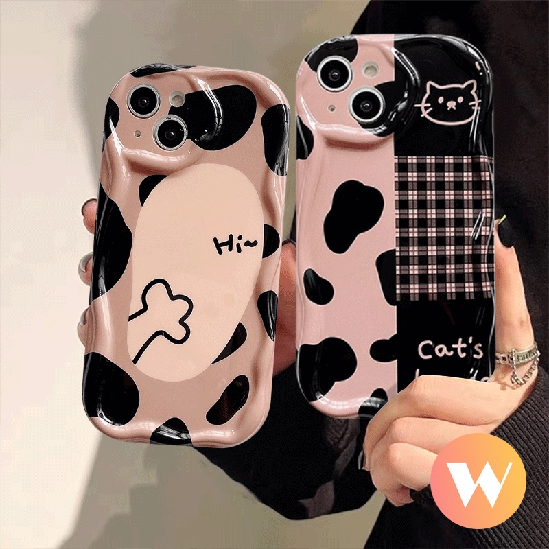 Soft Case Kartun Untuk Realme C21Y C11 C25 C17 C25s C55 C25Y C12 C3 C21 C20A 7i 5s 6i 5 5i C31 C20 C33 C30 C15 C35 Kucing Lucu Leopard Kotak-Kotak 3D Tepi Bergelombang Melengkung Casing Glossy