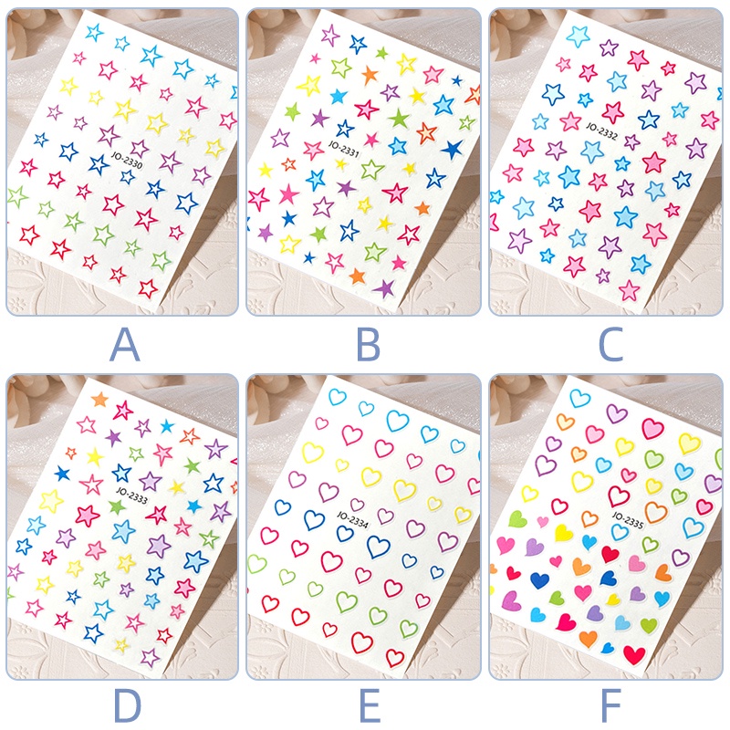 Creative Nail Art Stickers Seri Bintang Cinta Warna-Warni Gadis Hias DIY Stiker Kuku