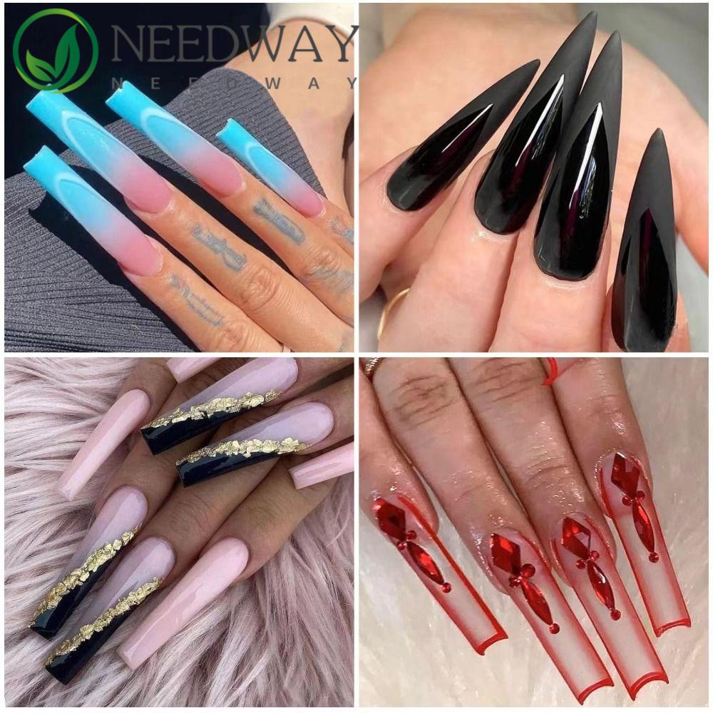 Needway   Extra Long Full Cover Tips Tambalan Paku Pipa Overlength 240pcs /Box Full Cover Nail Art Tips