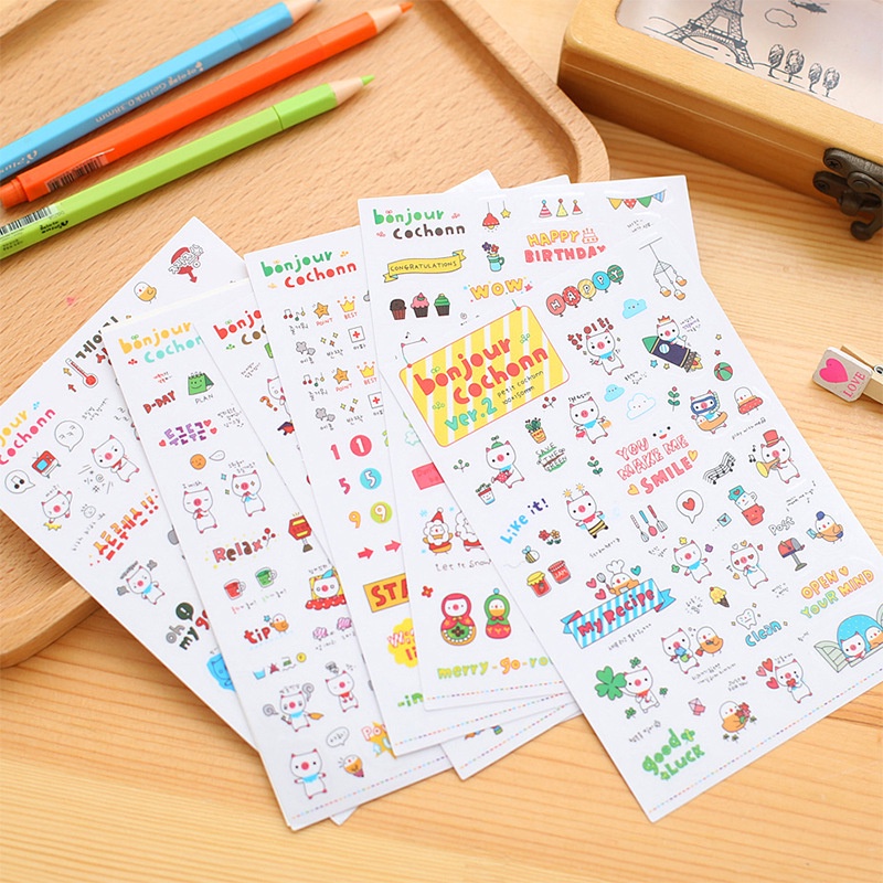 6sheet /set Kartun Hewan Buku Pegangan Dekoratif Stiker DIY Album Foto Diary Buku PVC Self-adhesive Stickers