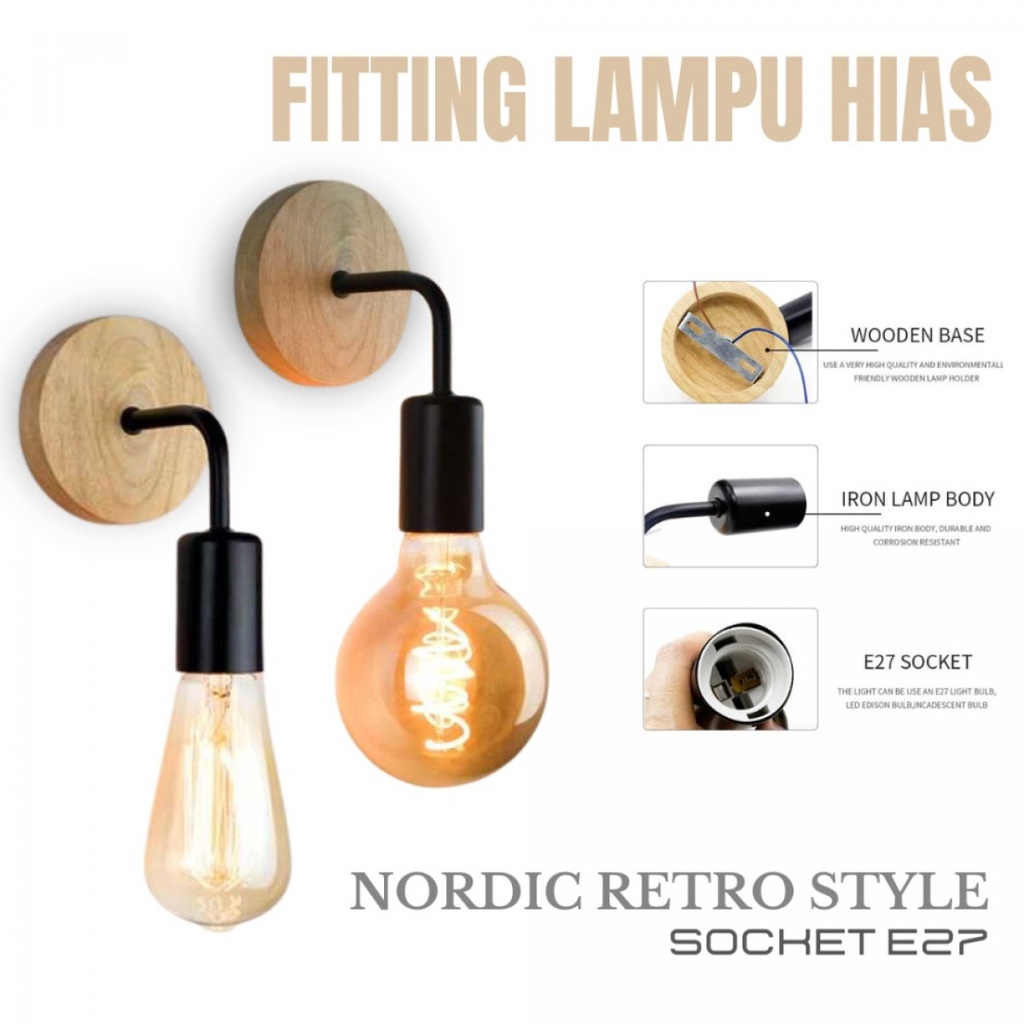 YNL Fitting Lampu Hias Dinding Minimalis Nordic Retro Style Socket E27